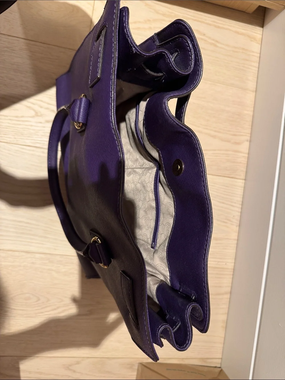 Michael Kors Purple Saffiano Satchel with Gold Hardware